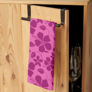 HAWAIIAN HULA (HIBISCUS) BURGUNDY WINE KITCHEN TOWEL