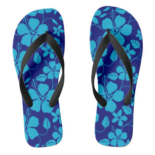 HAWAIIAN HULA (HIBISCUS) DARK/LIGHT BLUE FLIP FLOPS