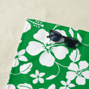 HAWAIIAN HULA (HIBISCUS) GREEN BEACH TOWEL
