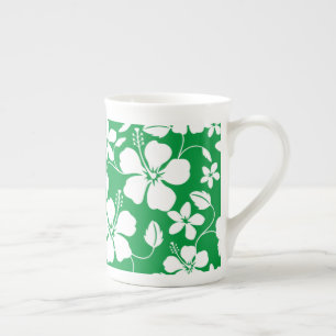 HAWAIIAN HULA (HIBISCUS) GREEN BONE CHINA MUG