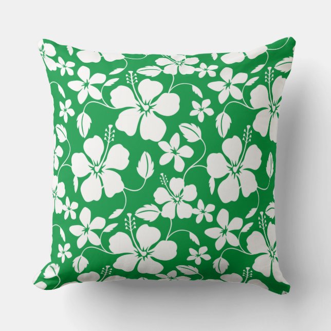 HAWAIIAN HULA (HIBISCUS) GREEN THROW PILLOW (Front)
