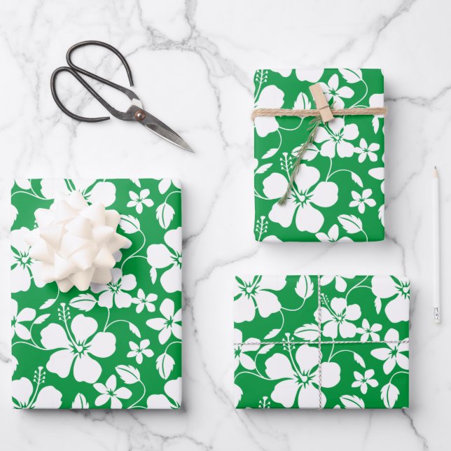 HAWAIIAN HULA (HIBISCUS) GREEN WRAPPING PAPER SHEET (Front)