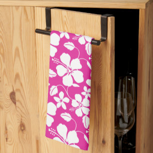 HAWAIIAN HULA (HIBISCUS) HOT PINK KITCHEN TOWEL