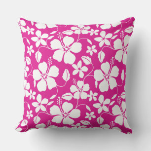HAWAIIAN HULA (HIBISCUS) HOT PINK THROW PILLOW