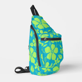 HAWAIIAN HULA (HIBISCUS) IN TEAL LIME SLING BAG
