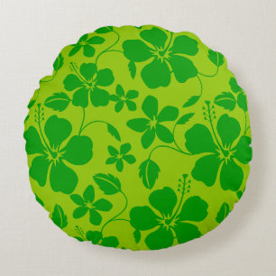 HAWAIIAN HULA (HIBISCUS) LEMON LIME ROUND PILLOW