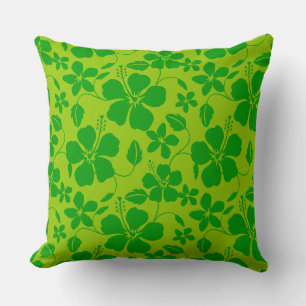 HAWAIIAN HULA (HIBISCUS) LEMON LIME THROW PILLOW