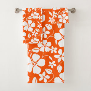 HAWAIIAN HULA (HIBISCUS) LIGHT ORANGE BATH TOWEL SET
