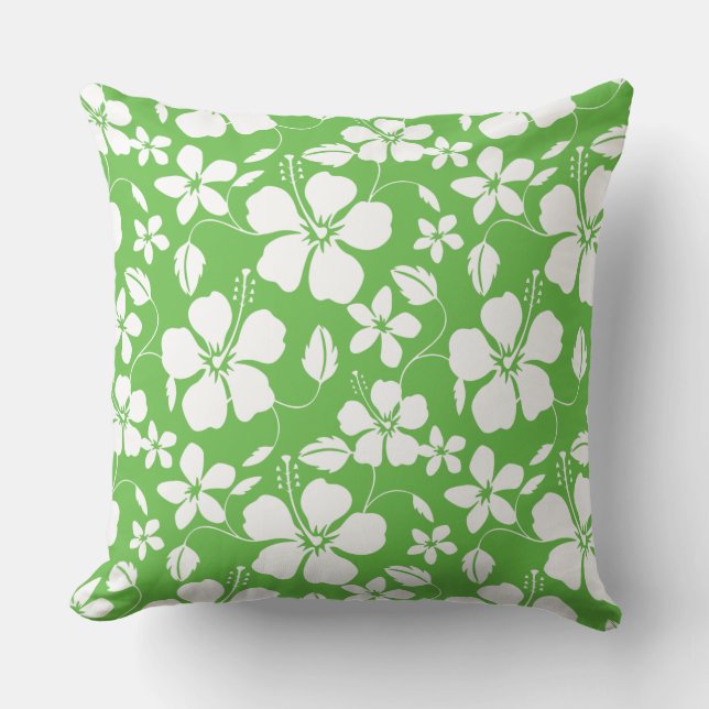 HAWAIIAN HULA (HIBISCUS) LIME THROW PILLOW (Front)