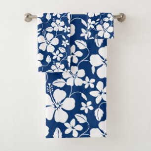 HAWAIIAN HULA (HIBISCUS) NAVY BATH TOWEL SET