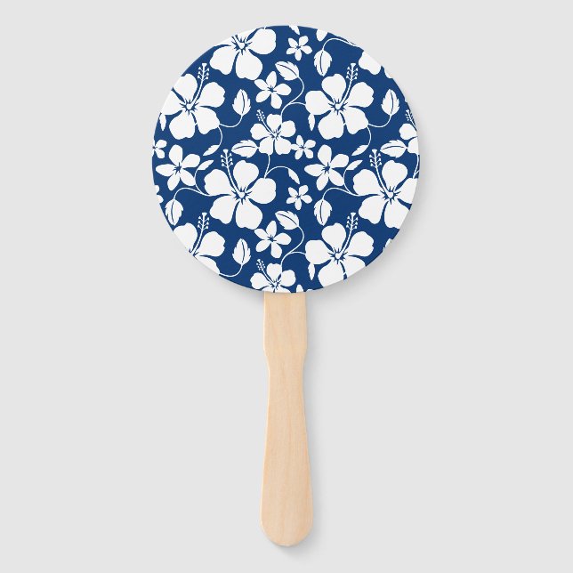 HAWAIIAN HULA (HIBISCUS) NAVY HAND FAN (Front)