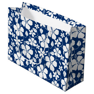 HAWAIIAN HULA (HIBISCUS) NAVY LARGE GIFT BAG
