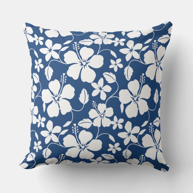 HAWAIIAN HULA (HIBISCUS) NAVY OUTDOOR PILLOW (Front)