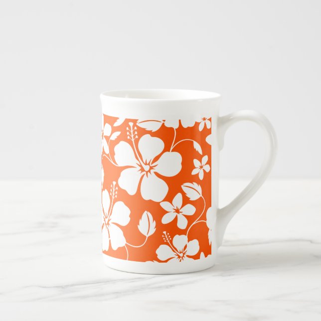HAWAIIAN HULA (HIBISCUS) ORANGE BONE CHINA MUG (Right)