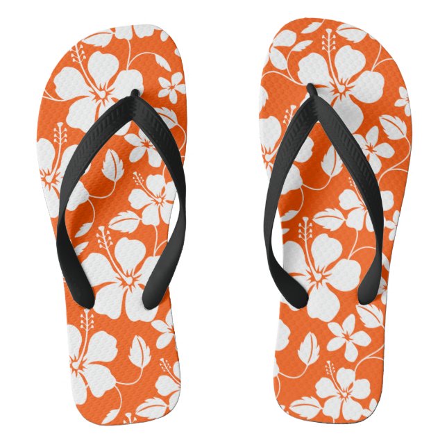 HAWAIIAN HULA (HIBISCUS) ORANGE FLIP FLOPS (Footbed)