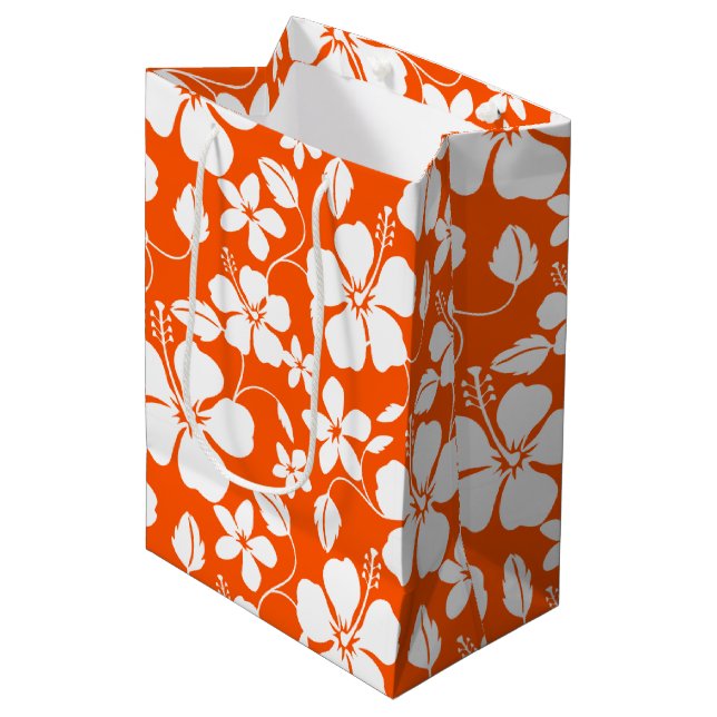 HAWAIIAN HULA (HIBISCUS) ORANGE MEDIUM GIFT BAG (Front Angled)