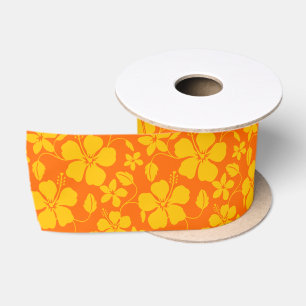 HAWAIIAN HULA (HIBISCUS) ORANGE MIX SATIN RIBBON