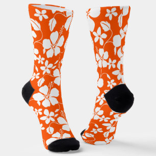 HAWAIIAN HULA (HIBISCUS) ORANGE SOCKS