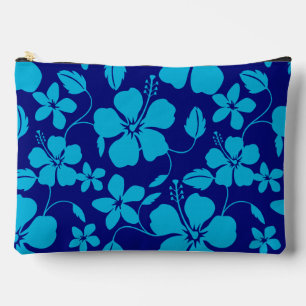 HAWAIIAN HULA (HIBISCUS) PATTERN DARK/LIGHT BLUE ACCESSORY POUCH