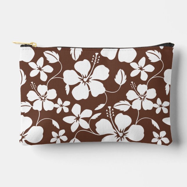 HAWAIIAN HULA (HIBISCUS) PATTERN IN BROWN ACCESSORY POUCH (Front)