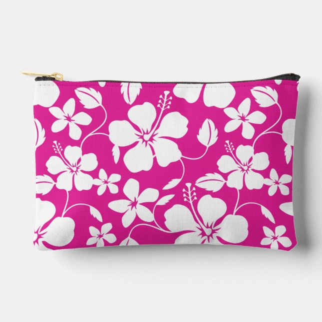 HAWAIIAN HULA (HIBISCUS) PATTERN IN HOT PINK ACCESSORY POUCH (Front)