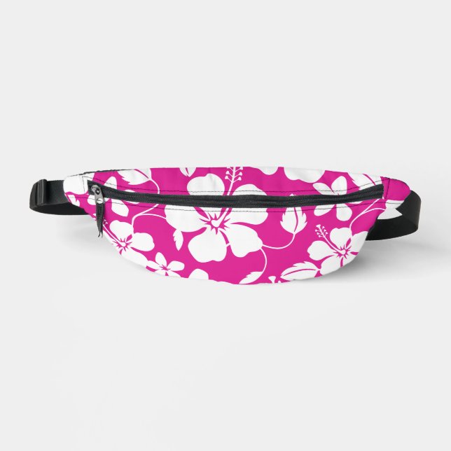 HAWAIIAN HULA (HIBISCUS) PATTERN IN HOT PINK FANNY PACK (Front)