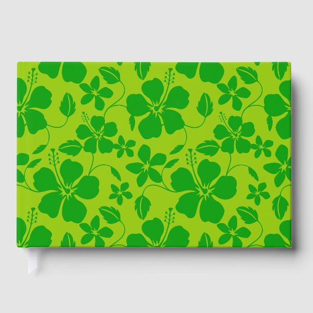 HAWAIIAN HULA (HIBISCUS) PATTERN IN LEMON LIME GUEST BOOK (Front)