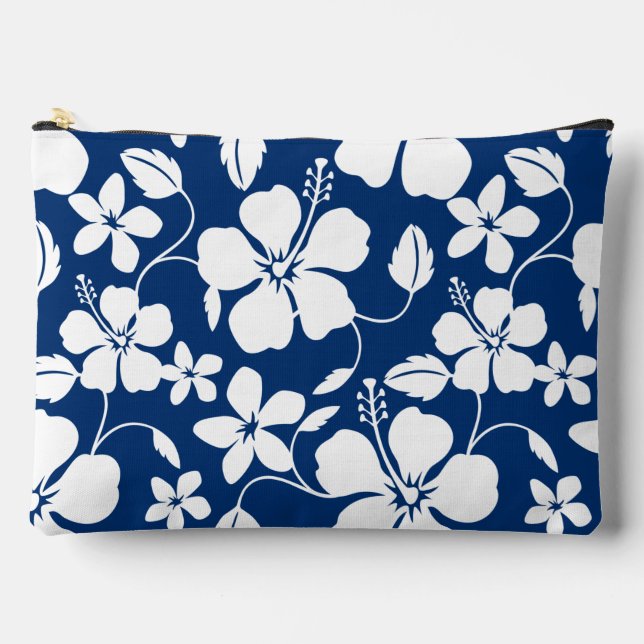HAWAIIAN HULA (HIBISCUS) PATTERN IN NAVY BLUE ACCESSORY POUCH (Front)