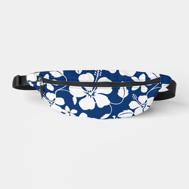 HAWAIIAN HULA (HIBISCUS) PATTERN IN NAVY BLUE FANNY PACK (Front)
