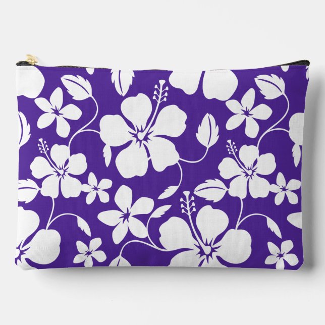 HAWAIIAN HULA (HIBISCUS) PATTERN IN PURPLE ACCESSORY POUCH (Front)
