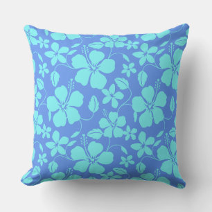 HAWAIIAN HULA (HIBISCUS) PERIWINKLE/TEAL THROW PILLOW