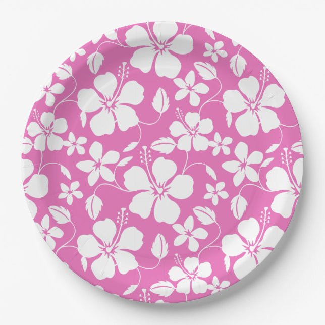 HAWAIIAN HULA (HIBISCUS) PINK PAPER PLATE (Front)