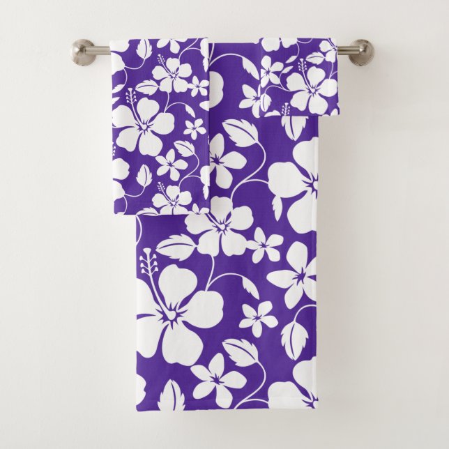 HAWAIIAN HULA (HIBISCUS) PURPLE BATH TOWEL SET (Insitu)