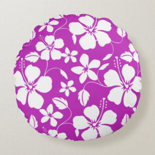 HAWAIIAN HULA (HIBISCUS) RASPBERRY ROUND PILLOW