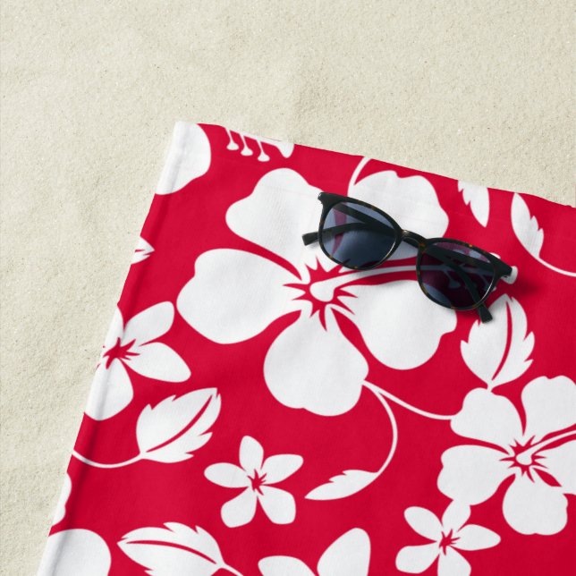 HAWAIIAN HULA (HIBISCUS) RED BEACH TOWEL (In Situ)