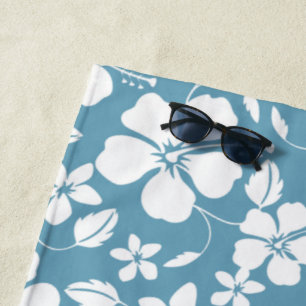 HAWAIIAN HULA (HIBISCUS) SLATE BLUE BEACH TOWEL