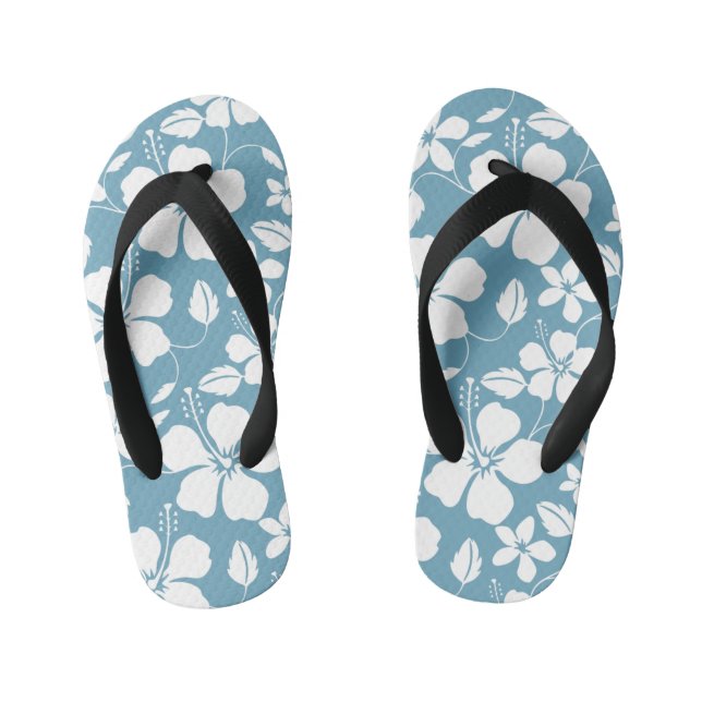 HAWAIIAN HULA (HIBISCUS) SLATE BLUE KID'S FLIP FLOPS (Footbed)