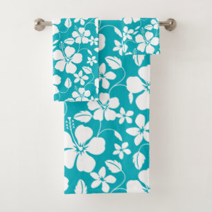HAWAIIAN HULA (HIBISCUS) TEAL BATH TOWEL SET