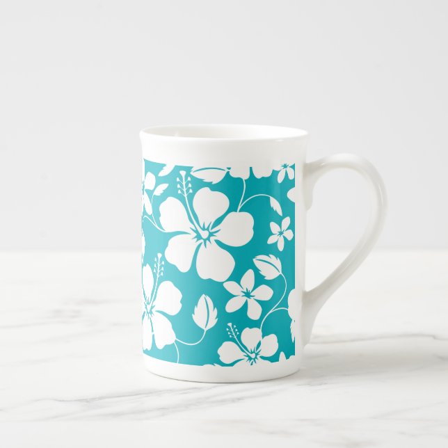 HAWAIIAN HULA (HIBISCUS) TEAL BONE CHINA MUG (Right)