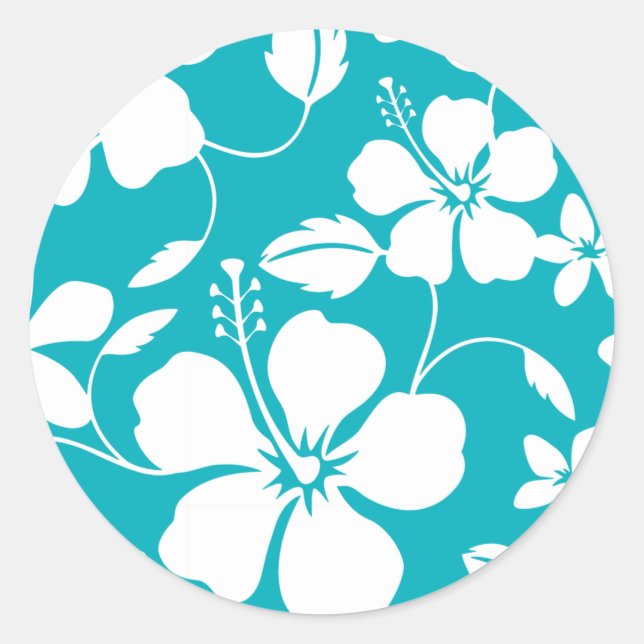 HAWAIIAN HULA (HIBISCUS) TEAL CLASSIC ROUND STICKER (Front)