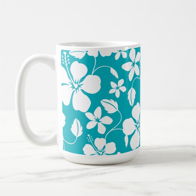 HAWAIIAN HULA (HIBISCUS) TEAL COFFEE MUG (Left)