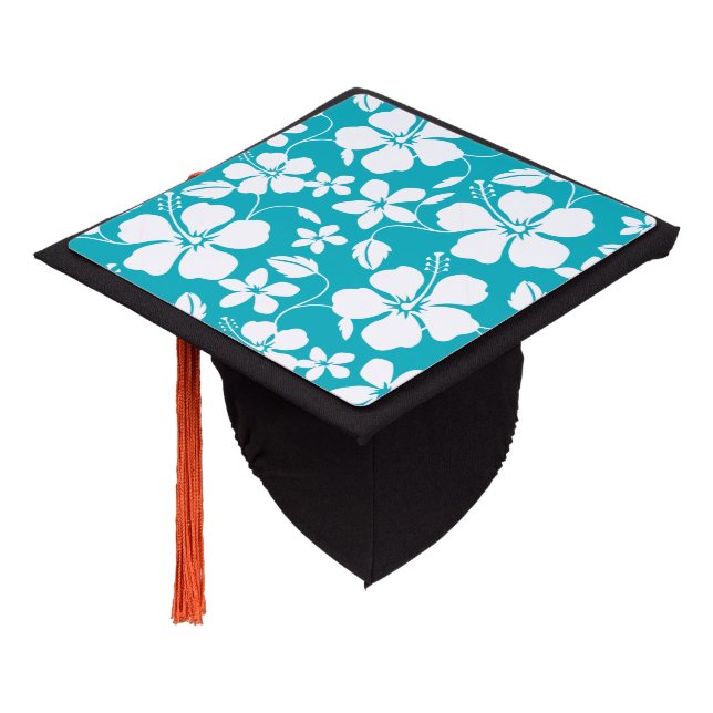 HAWAIIAN HULA (HIBISCUS) TEAL GRADUATION CAP TOPPER (Angled)