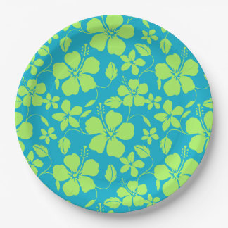 HAWAIIAN HULA (HIBISCUS) TEAL LIME PAPER PLATE