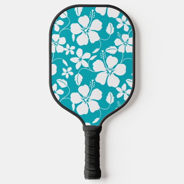 HAWAIIAN HULA (HIBISCUS) TEAL PICKLEBALL PADDLE (Front)