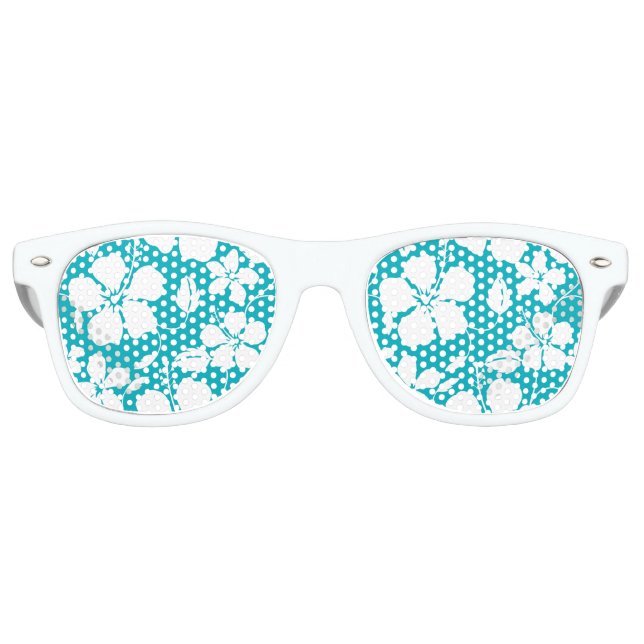 HAWAIIAN HULA (HIBISCUS) TEAL RETRO SUNGLASSES (Front)