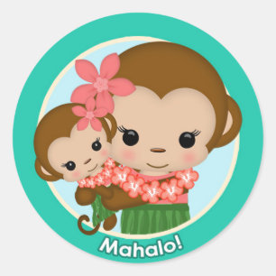 Hawaiian Hula Monkey Baby Shower sticker Mahalo