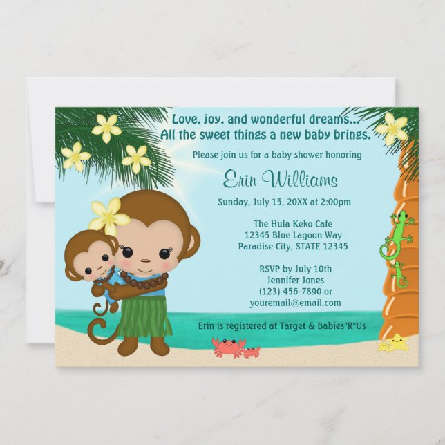 Hawaiian Hula Monkey Invitation au Baby shower (Devant)