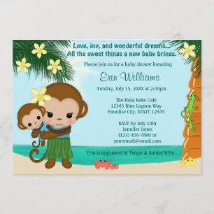 Hawaiian Hula Monkey Invitation au Baby shower