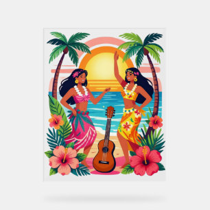 Hawaiian Hula Sunset Beach Tropical Dance Art Acrylic Sign