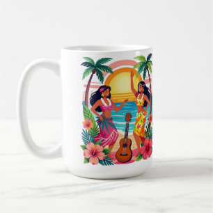 Hawaiian Hula Sunset Beach Tropical Dance Art Coffee Mug